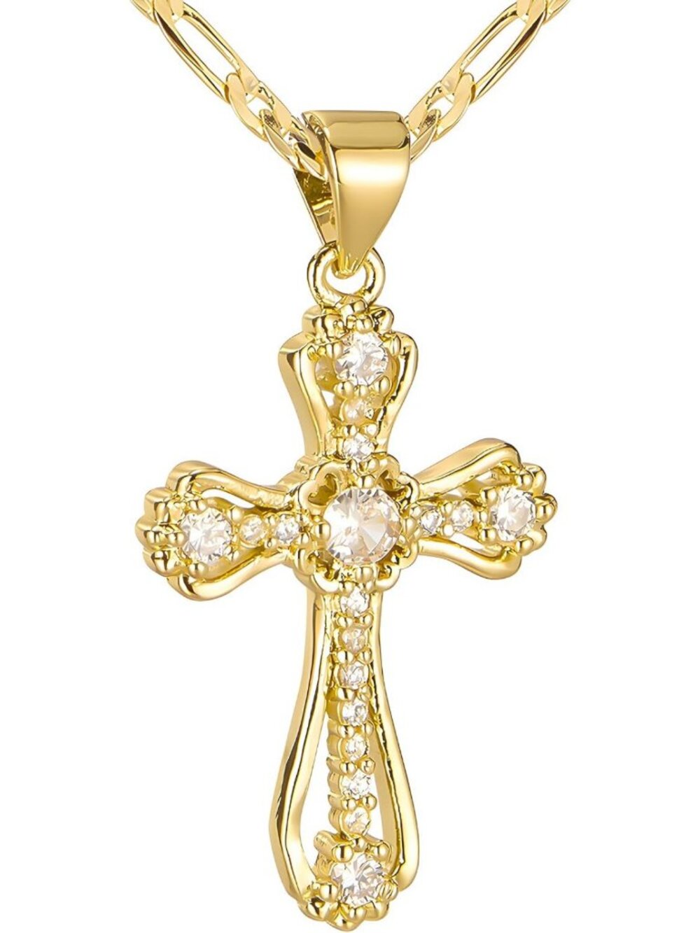14K Gold Plated Cross Necklace with Cubic Zirconia, Perfect Gift for Her, Bridal
